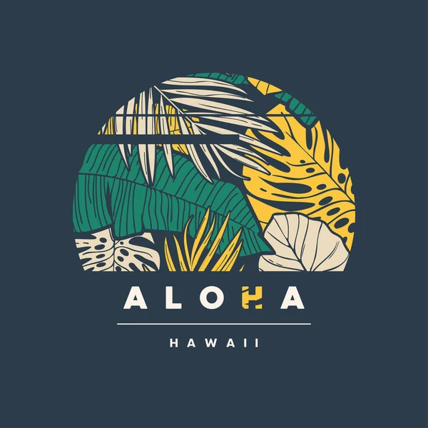 Aloha Hawaii. Diseño colorido de la camiseta del vector tropical, cartel, impresión, etiqueta — Vector de stock
