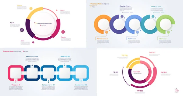 Vectorproces en cirkeldiagram ontwerpen — Stockvector