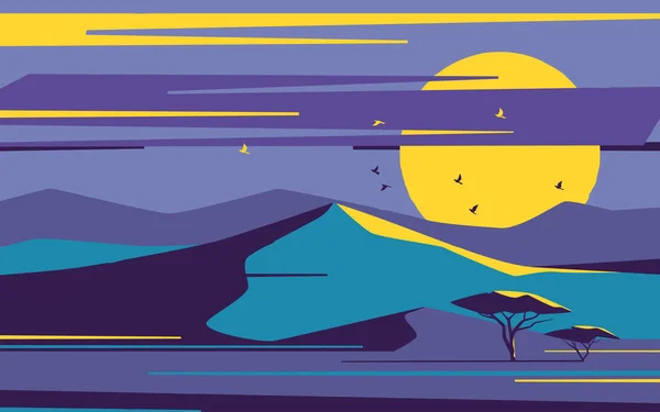 Heller Mondaufgang über den Wüstensanddünen. Vektorillustration — Stockvektor