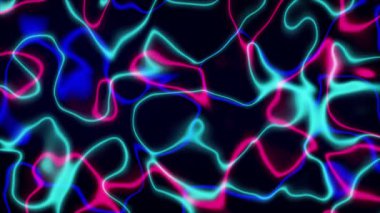 Neon Sıvı Dalgaları Hareketi Grafiği. Fütürist Dijital Enerji Animasyonu ile Parlayan Mavi ve Pembe Akan Çizgiler. Teknoloji, Müzik ve Yaratıcı Arkaplan İçin Soyut Akışkan Video.