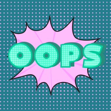 Retro ifade. Oops yazı. Komik metin ses efektleri. Simge konuşma deyim, karikatür font etiket. Vektör çizim