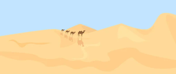 Antecedentes Com Deserto Caravana Camelos Ilustração Vetorial — Vetor de Stock