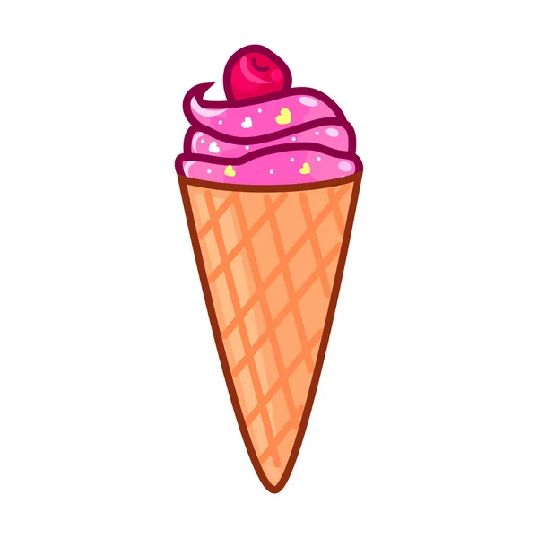 Pink Ice Cream Cone Cherry Template Sticker — Stock Vector