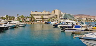 Eilat, Israil, 12 Ağustos 2017. Eilat, Kızıldeniz kıyısında yer almaktadır. rekreasyon ve su turizmi için harika bir yer.