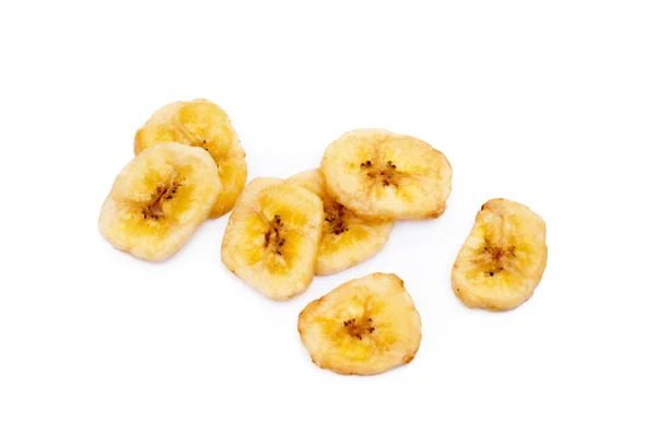 在白色背景查出的干切片香蕉 — 图库照片