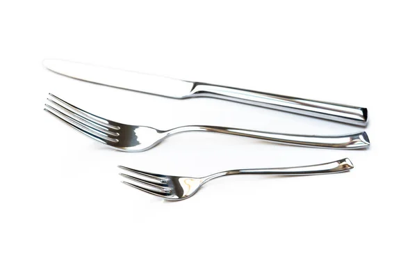 Glossy Cutlery Fork Knife Isolated White Background — Stock Photo, Image