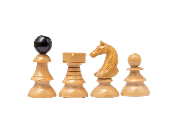 Staré Šachové Figurky Izolovaných Bílém Pozadí — Stock fotografie