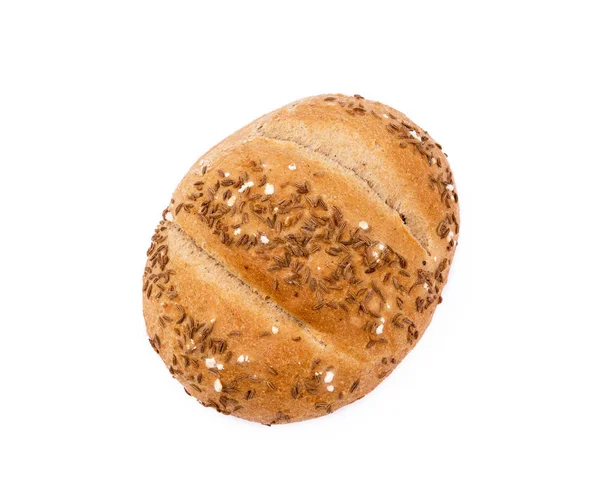 Pão Crocante Polvilhado Com Alcaravia Isolado Fundo Branco — Fotografia de Stock
