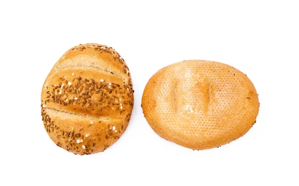 Pão Crocante Polvilhado Com Alcaravia Isolado Fundo Branco — Fotografia de Stock