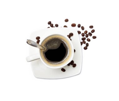  Beyaz arka planda izole edilmiş bir fincan kahve.