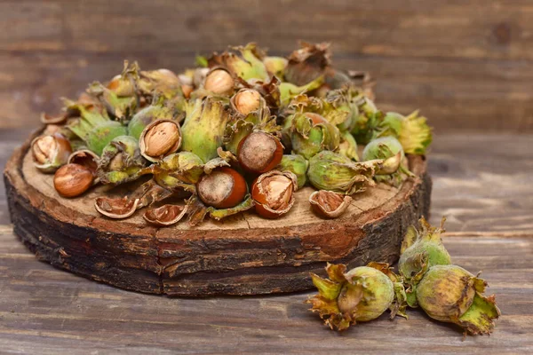 Hazelnuts Кожа Листья — стоковое фото