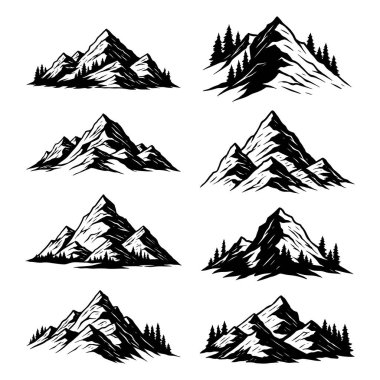  Dağ Vektörü Siyah ve Beyaz Açık Hava Macera Alanı