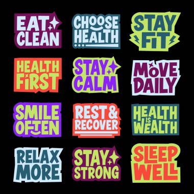 Sağlıklı Yaşam Tarzı Motivasyon Alıntıları Tipografi Paketi, Pozitif Sağlık Harfleri Tasarımı