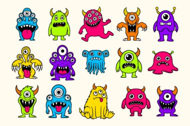 Sevimli Çizgi Film Canavarı Karakterleri Seti