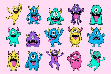 Sevimli Çizgi Film Canavarı Karakterleri Seti