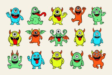 Sevimli Çizgi Film Canavarı Karakterleri Seti