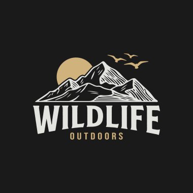 Dağ Macerası Dış Mekan Seyahat ve Yürüyüş Logosu İllüstrasyonu