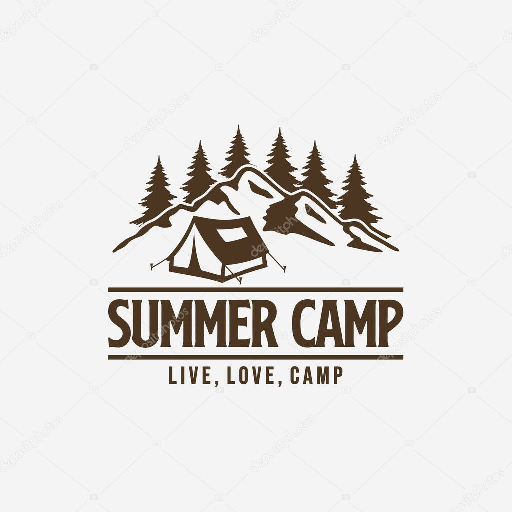 Camping Logo Design Tent and Pine Trees Outdoor Adventure Illustration
