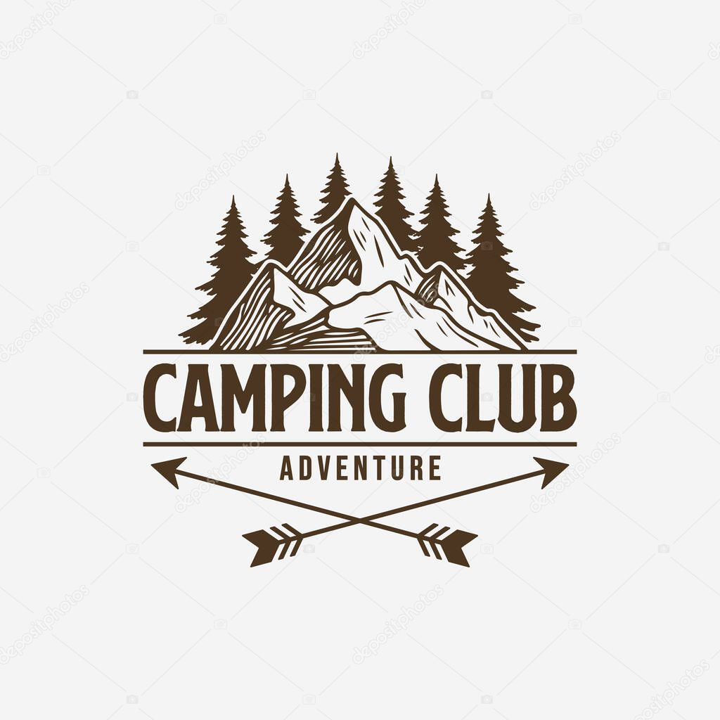 Camping Logo Design Tent and Pine Trees Outdoor Adventure Illustration