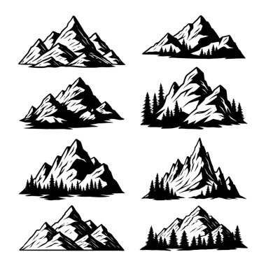 Dağ Vektörü Siyah ve Beyaz Açık Hava Macera Alanı