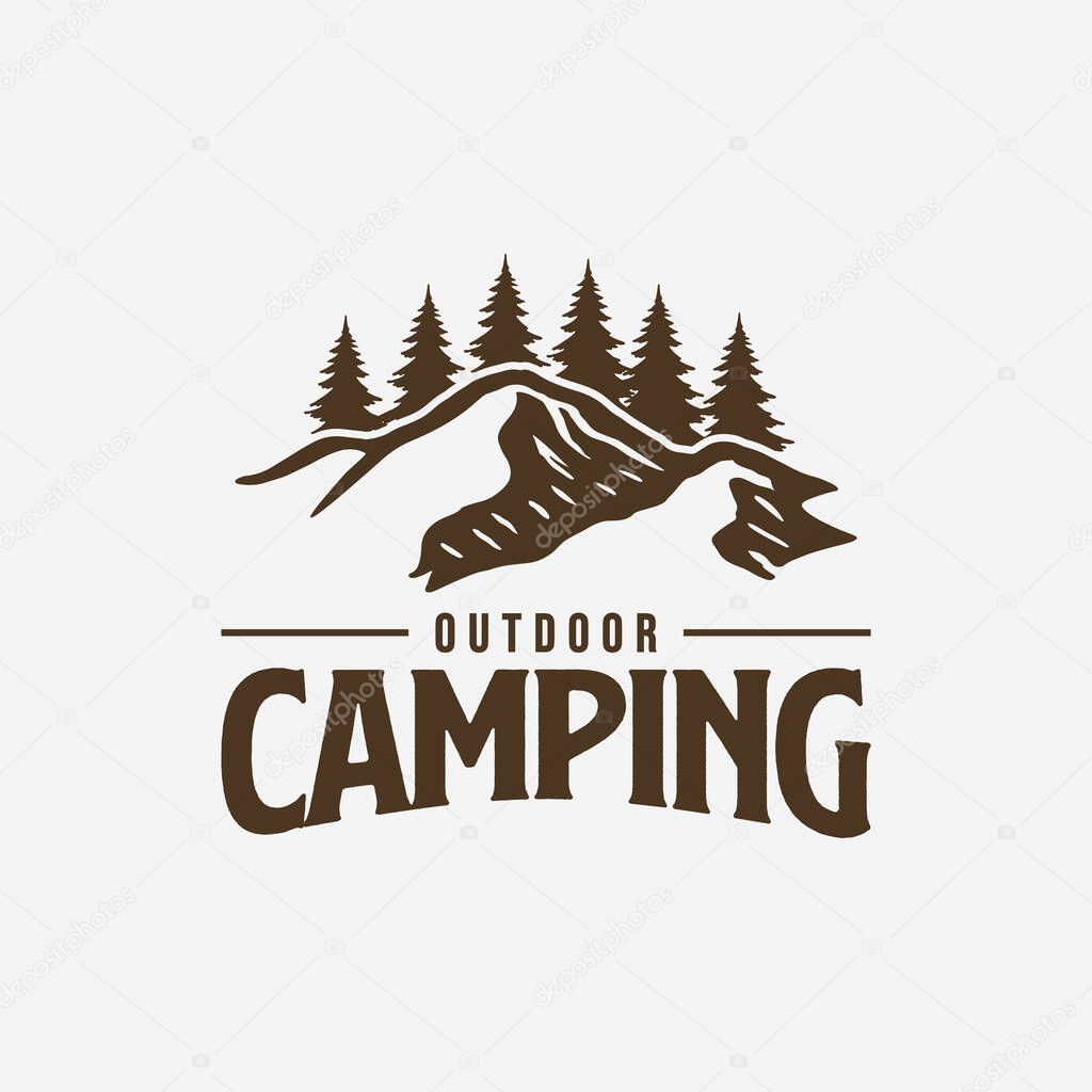 Camping Logo Design Tent and Pine Trees Outdoor Adventure Illustration