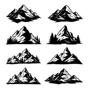 Dağ Vektörü Siyah ve Beyaz Açık Hava Macera Alanı