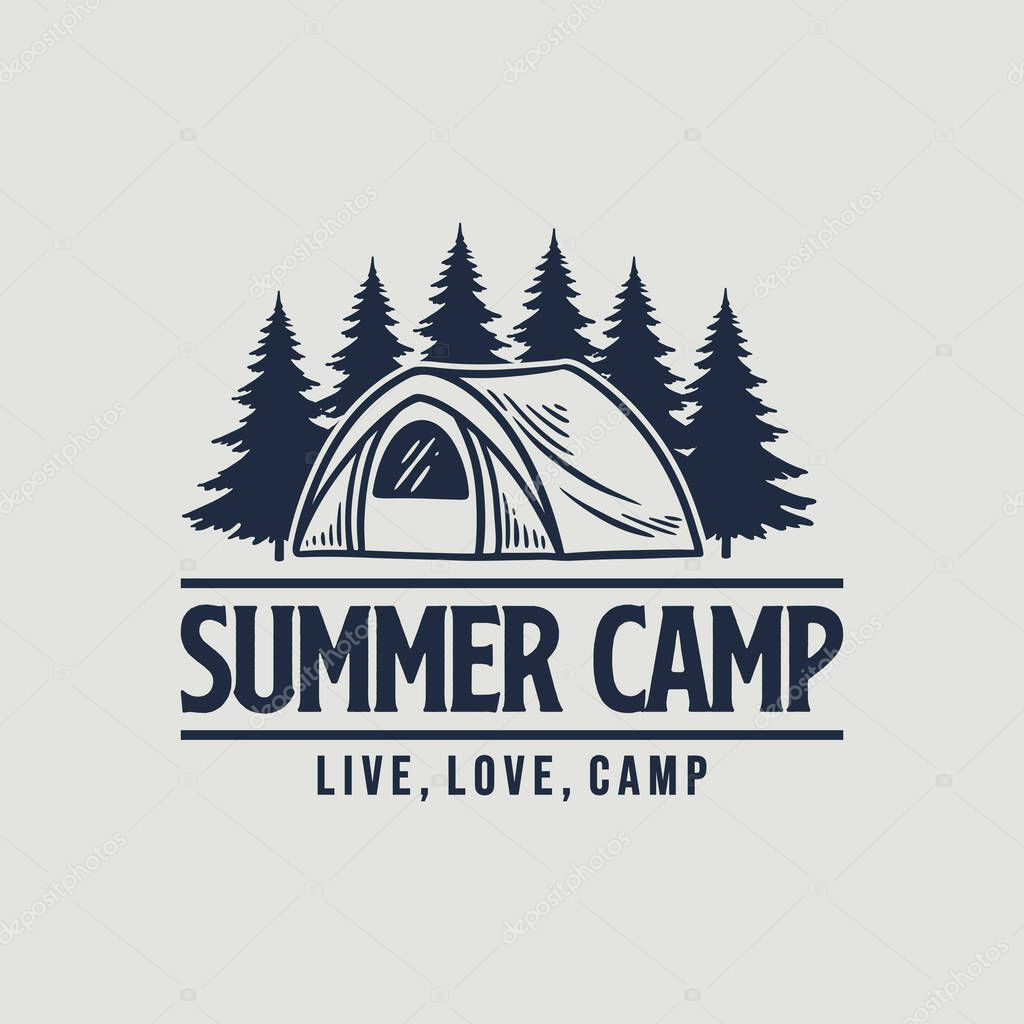 Camping Logo Design Tent and Pine Trees Outdoor Adventure Illustration