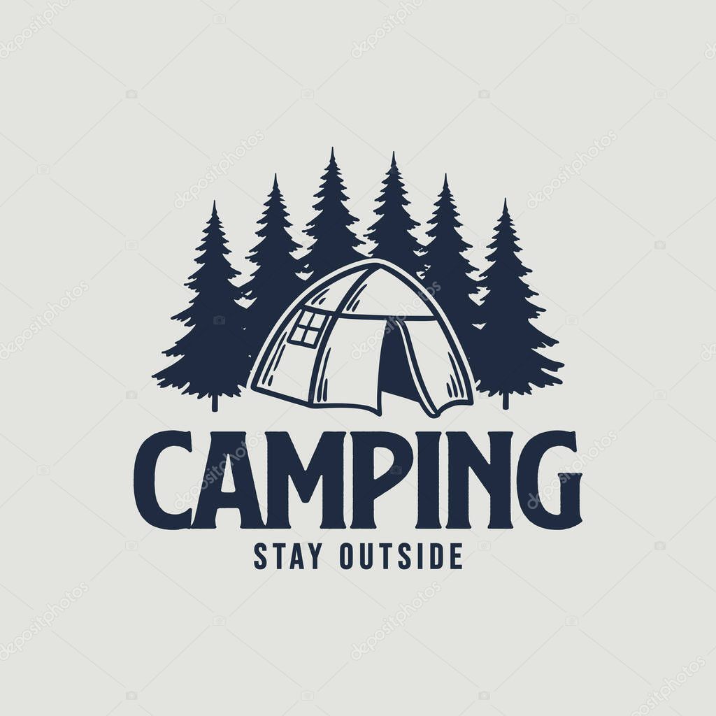 Camping Logo Design Tent and Pine Trees Outdoor Adventure Illustration