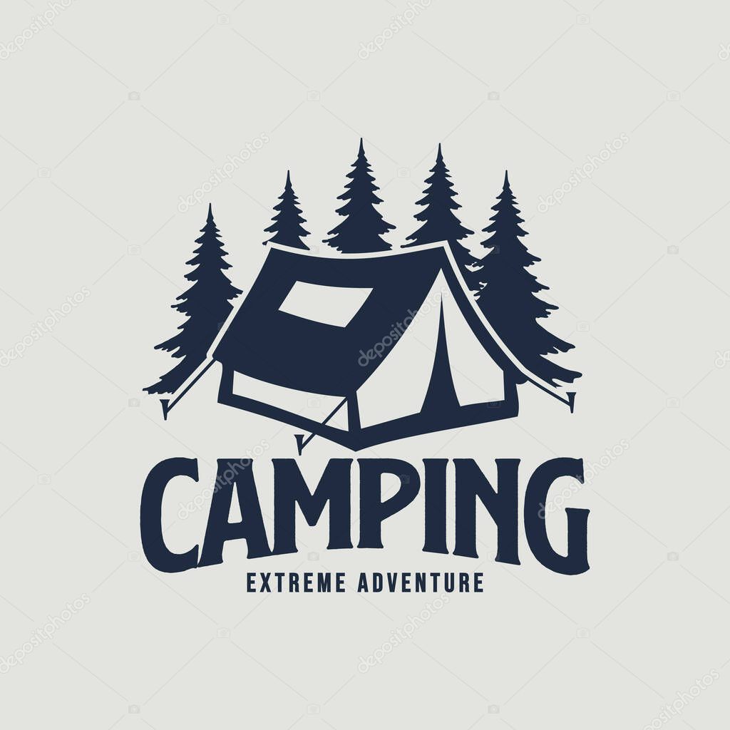 Camping Logo Design Tent and Pine Trees Outdoor Adventure Illustration