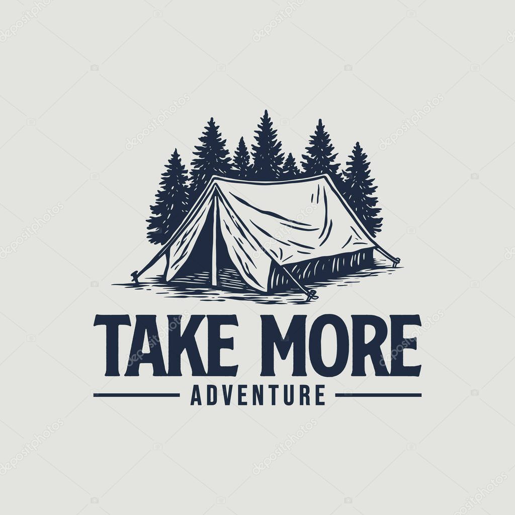 Camping Logo Design Tent and Pine Trees Outdoor Adventure Illustration