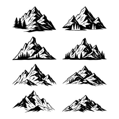 Dağ Vektörü Siyah ve Beyaz Açık Hava Macera Alanı