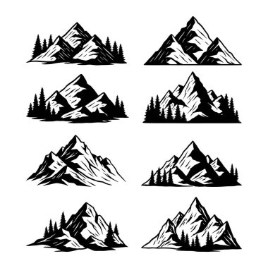 Dağ Vektörü Siyah ve Beyaz Açık Hava Macera Alanı