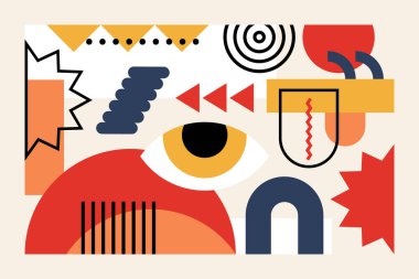  Geometrik Soyut Vektör Sanatı Modern Renkli Şekiller ve Retro Bauhaus Tasarımı Ayarla