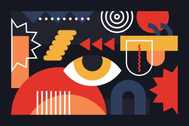  Geometrik Soyut Vektör Sanatı Modern Renkli Şekiller ve Retro Bauhaus Tasarımı Ayarla