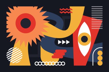  Geometrik Soyut Vektör Sanatı Modern Renkli Şekiller ve Retro Bauhaus Tasarımı Ayarla