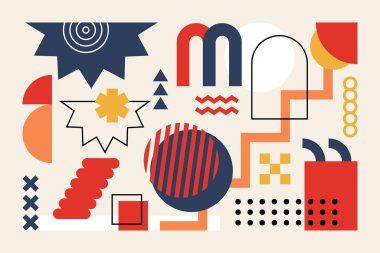  Geometrik Soyut Vektör Sanatı Modern Renkli Şekiller ve Retro Bauhaus Tasarımı Ayarla