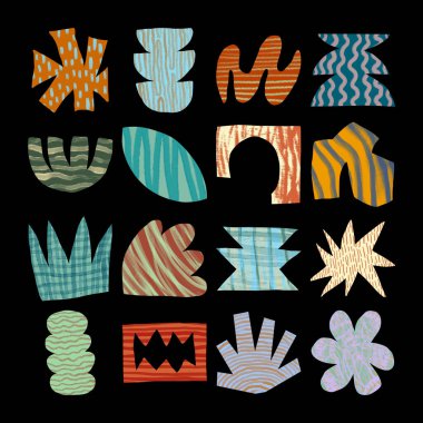 Siyah Arkaplanda El Çizimi Dokuları Olan Soyut Renkli Şekiller