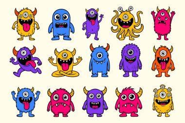 Sevimli Çizgi Film Canavarı Karakterleri Seti