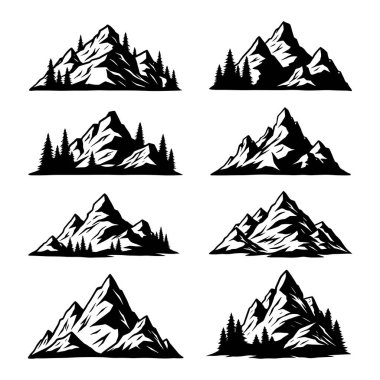 Dağ Vektörü Siyah ve Beyaz Açık Hava Macera Alanı