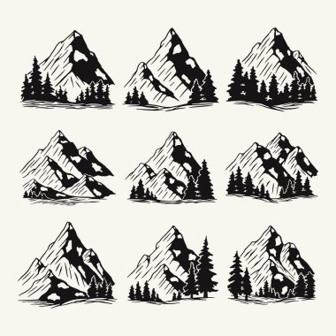 Dağ Vektörü Siyah ve Beyaz Açık Hava Macera Alanı