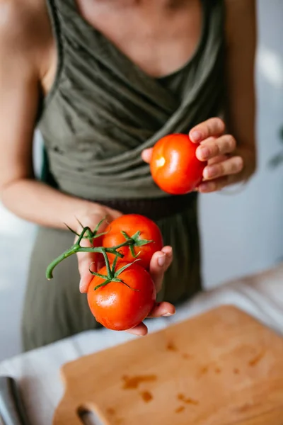 Gesunde Ernährung Kochen Essen Tomaten Grün Stockbild