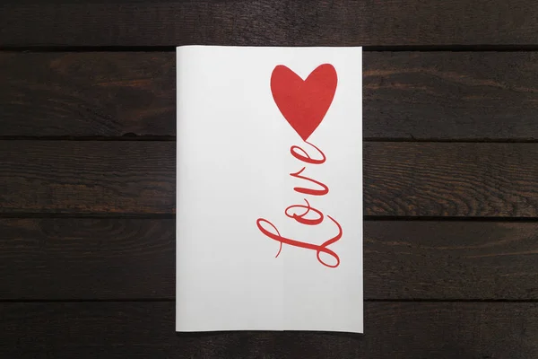 Valentines Kort Vitt Papperskort Med Rött Hjärta Och Inskriptionen Kärlek — Stockfoto