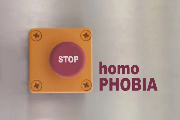 Zastavte Homofobie Koncepce Obrazu Průmyslový Spínaný Tlačítko Textem Zastavit Homofobie — Stock fotografie