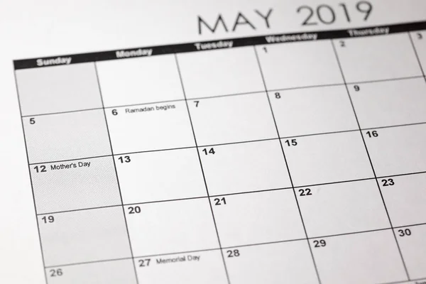 Koncept Podobu Kalendáře Fotografie Selektivní Zaměřit Matku Den Května 2019 — Stock fotografie