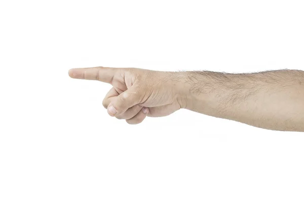 Menunjuk Tangan Kiri Laki Laki Terisolasi Atas Putih — Stok Foto