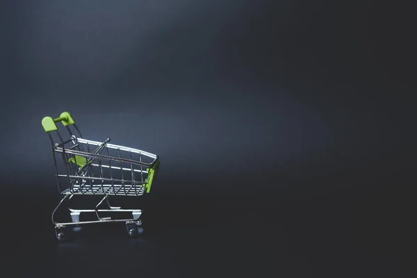 Mini Supermarket Shopping Cart Black Background Holiday Sale Online Shopping — Stock Photo, Image