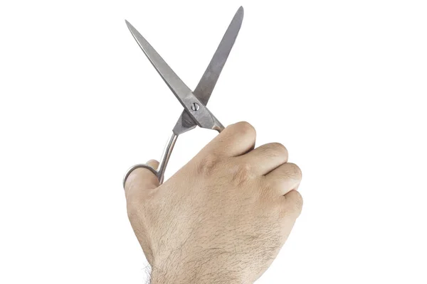 手拿剪刀为孤立的白色背景上的剪头发的理发师 — 图库照片