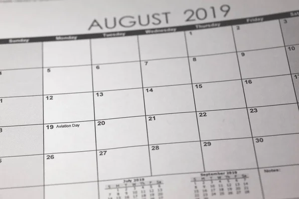 Concepto del Día Nacional de la Aviación. 19 Agosto 2019 calendario — Foto de Stock