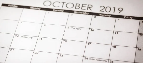 Yom kippur im selektiven Fokus auf den Oktober 2019 Kalender. — Stockfoto