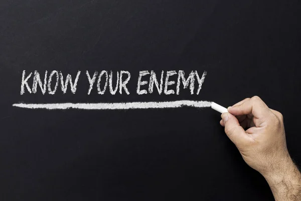 stock image Hand writing on blackboard - know your enemy